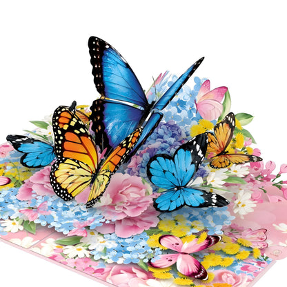 Colorful Monarch & Blue Butterflies on Floral - 6x8"