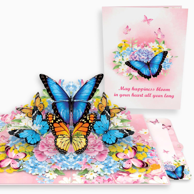 Colorful Monarch & Blue Butterflies on Floral - 6x8"