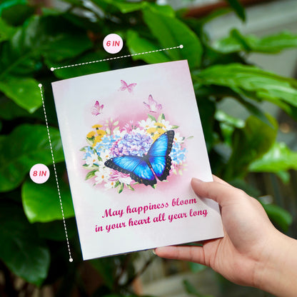 Colorful Monarch & Blue Butterflies on Floral - 6x8"