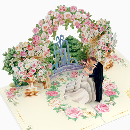 Elegant Bride & Groom Under Floral Arch - 6x8"