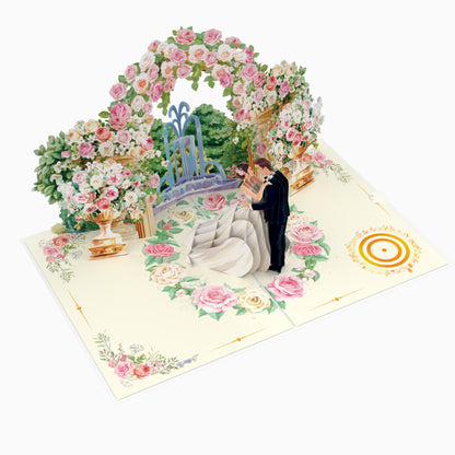 Elegant Bride & Groom Under Floral Arch - 6x8"