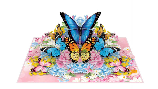Colorful Monarch & Blue Butterflies on Floral